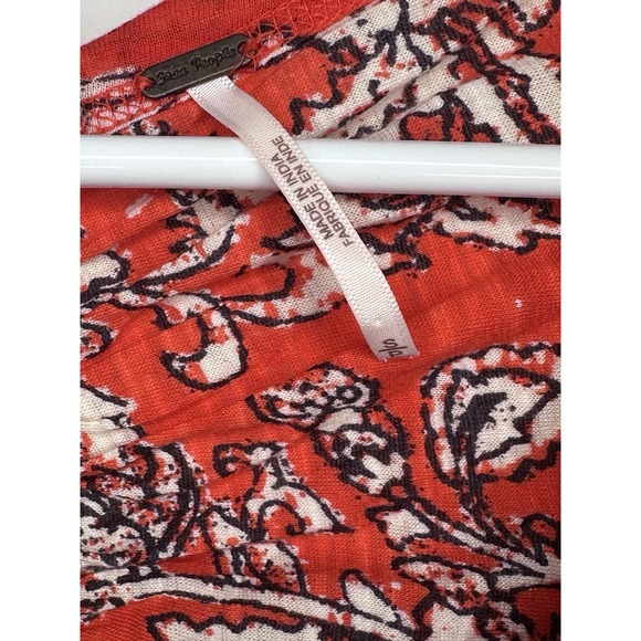 Free People Say the Word Top SMALL S Red Floral Peasant Sleeve Ruched Boho - Picture 6 of 10